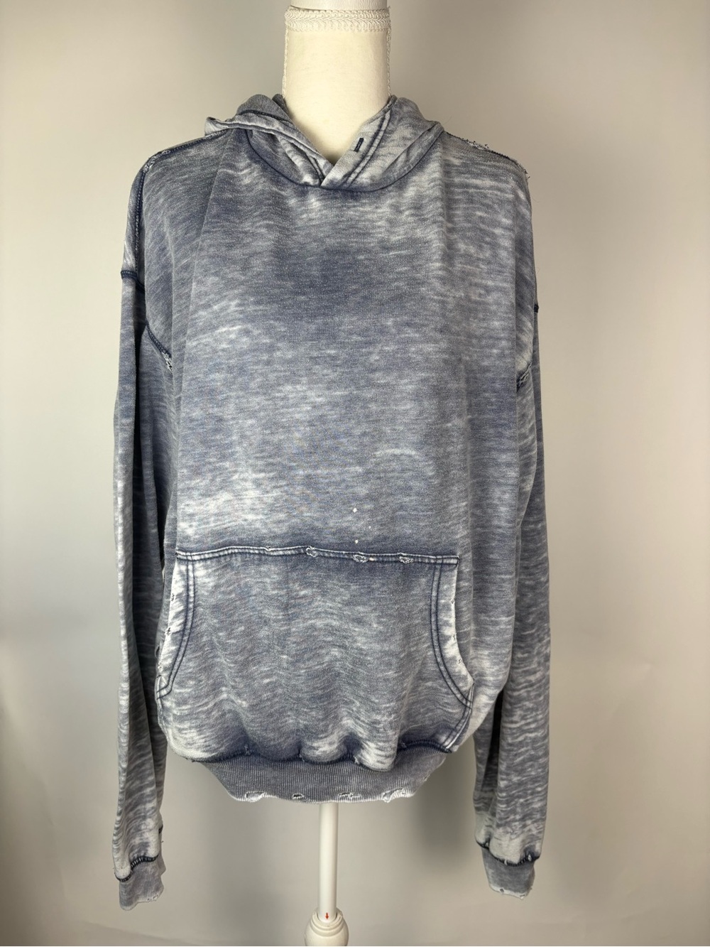 BDG Gray Acid Wash Hooded Pullover Sweatshirt
